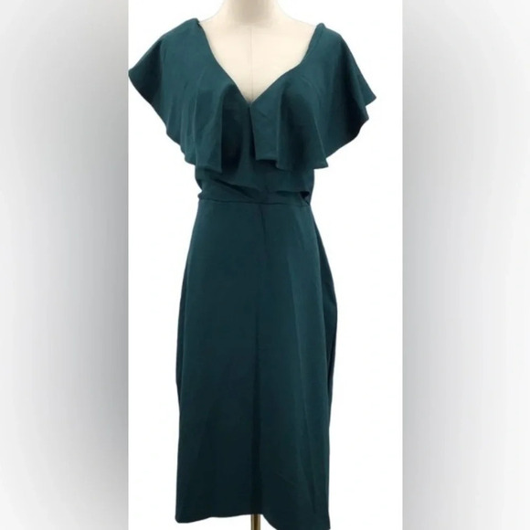 Unique Vintage Dresses & Skirts - Unique Vintage V-Neck Ruffle Wiggle Teal Knit Dress Sz XS # 0260